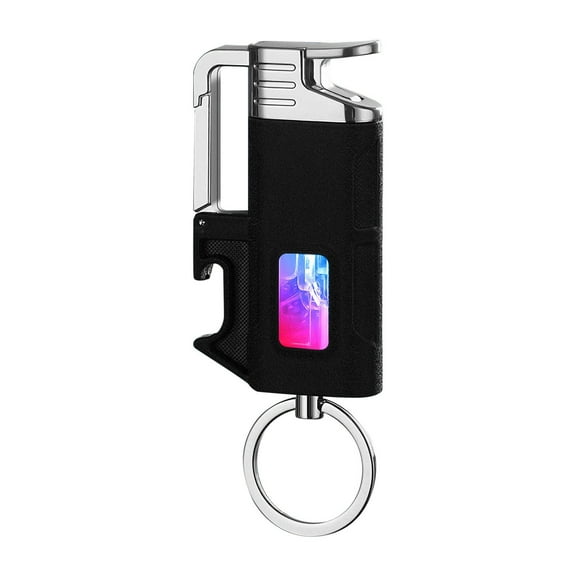 Glow Transparent Gas Chamber Lighter Direct Blue Flame Windproof Metal Keychain Adjustable Flame Refillable Torch Butane Lighter Outdoor Utility Multi-purpose Ignition