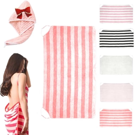 Glow Wrap Towel with Straps, 27.56 * 63in Chic Cache GlowWrap, Sexy Open Back Wearable Bath Towel,Ultra-Absorbent & No Slipping for Women Spa/Vacation (Red/White Stripes)