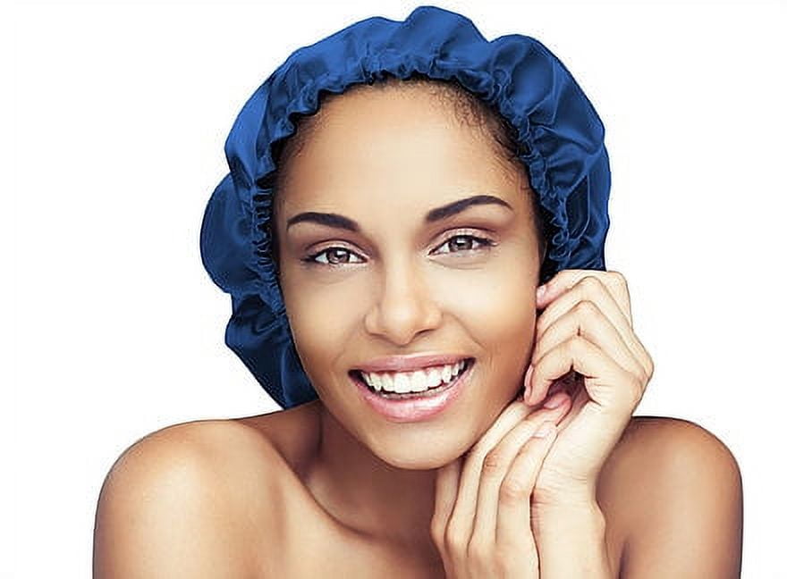 Glow by Daye Satin Adjustable/Reversible Satin Sleep Cap, Blue