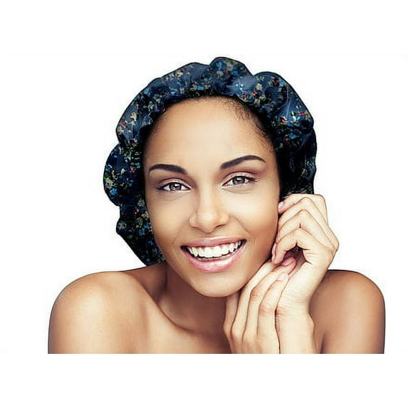 Glow by Daye Satin Bonnet, Adjustable/Reversible Satin Sleep Cap, Navy Thai