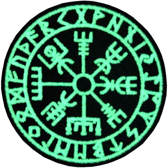 Glow in Dark Aegishjalmr Viking Helm of Awe Terror Protection Viking Norse Rune Patch Morale Badge Embroidered Applique Fastener Hook & Loop Emblem