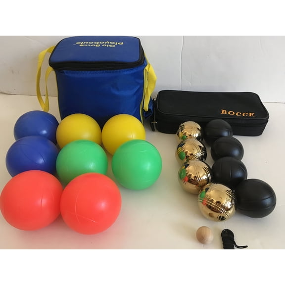 Glow in Dark Bocce Set and 73mm Metal Bocce/Petanque 8 Ball Set with 4 Gold and 4 Black Balls and Black Bag