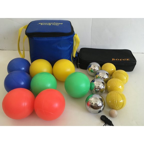 Glow in Dark Bocce Set and 73mm Metal Bocce/Petanque 8 Ball Set with 4 Silver and 4 Yellow Balls and Black Bag