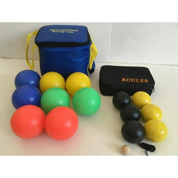 Glow in Dark Bocce Set and 73mm Metal Petanque/Boules 6 Ball Set with 3 Black and 3 Yellow Balls and Black Bag