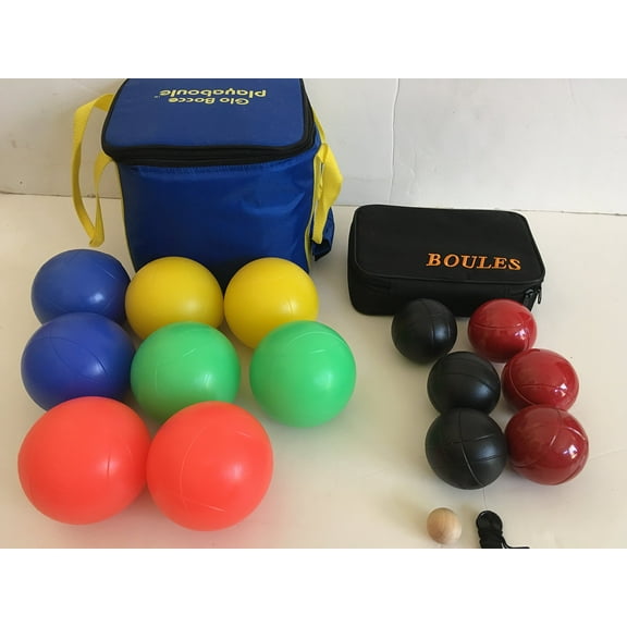 Glow in Dark Bocce Set and 73mm Metal Petanque/Boules 6 Ball Set with 3 Black and 3 red Balls and Black Bag