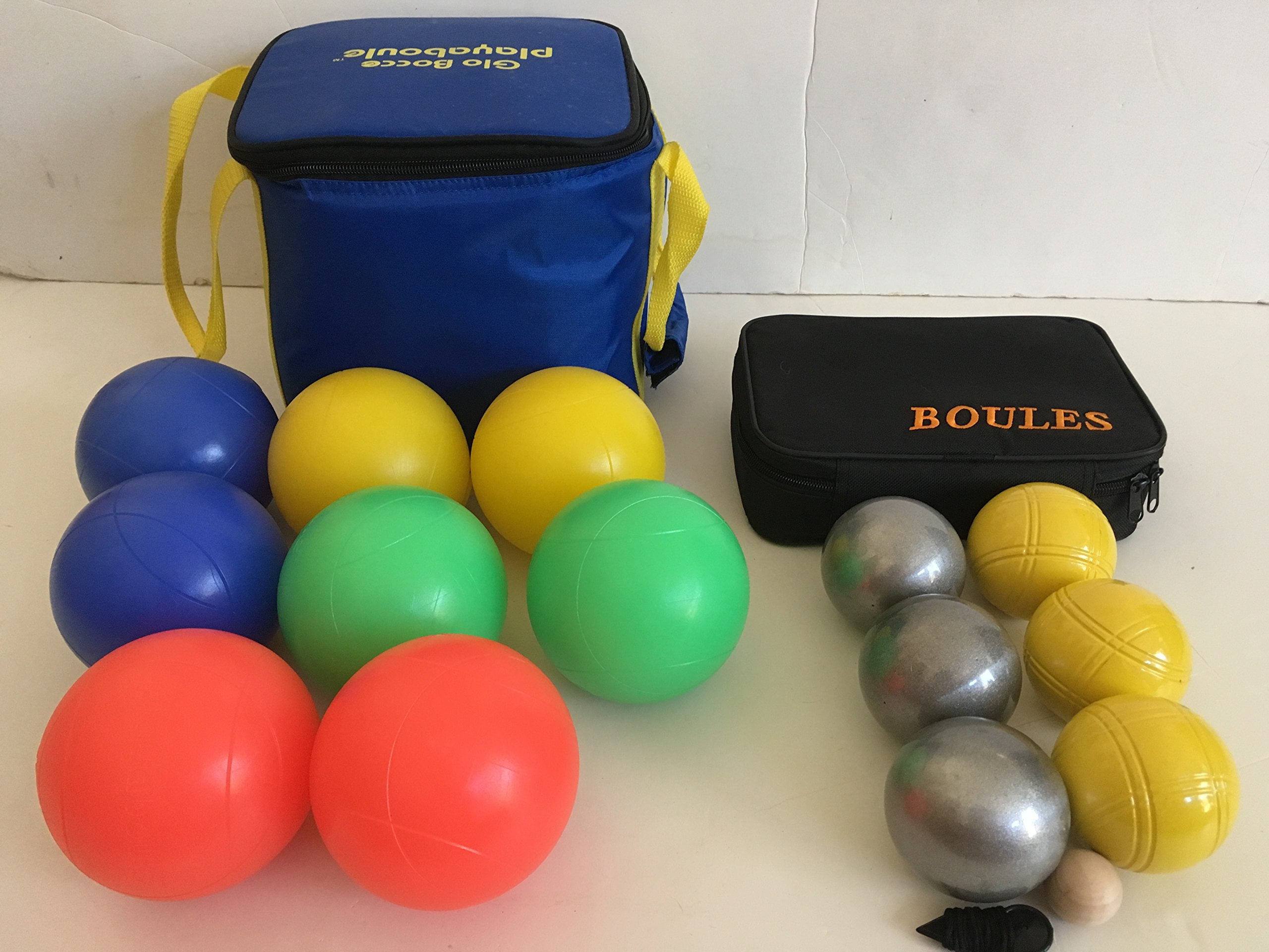 Glow in Dark Bocce Set and 73mm Metal Petanque/Boules 6 Ball Set with 3