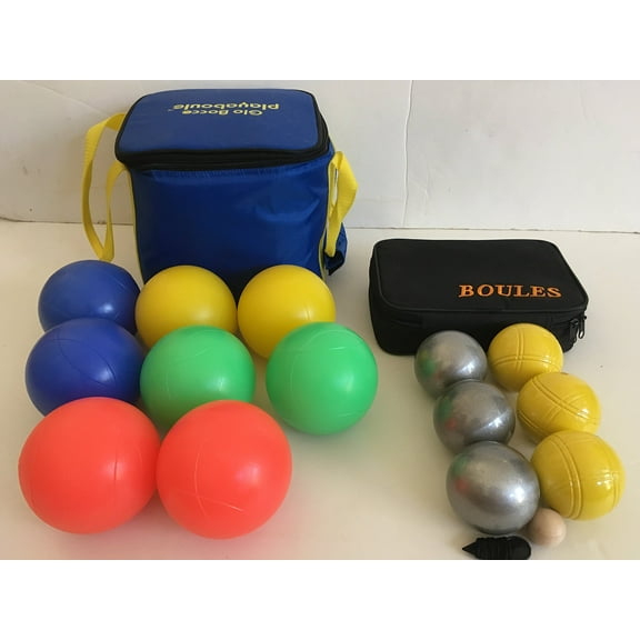 Glow in Dark Bocce Set and 73mm Metal Petanque/Boules 6 Ball Set with 3 Plain Grind Sand and 3 Yellow Balls and Black Bag