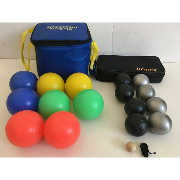 Glow in Dark BocceSset and 73mm Metal Bocce/Petanque 8 Ball Set with 4 Black and 4 Plain Grind Sand Balls and Black Bag