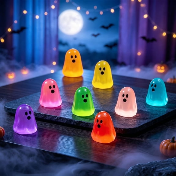 Glow in Dark Cute Ghost Resin Bead Set, Mini Ghosts Figurines for Halloween Party Ornaments & Micro Landscapes(24PCS)