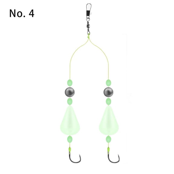 Glow in Dark Double Hook Rig with Floating Bead for Carp Fishing
