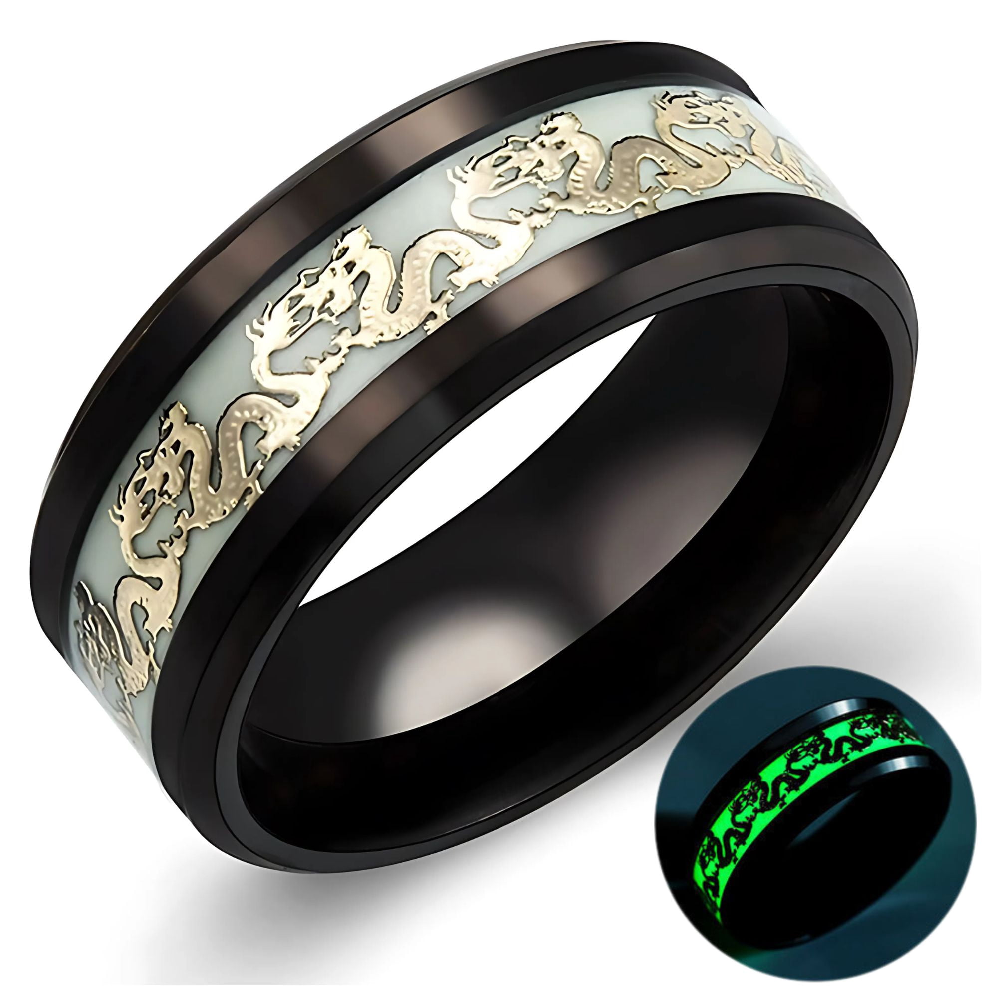 Glow in Dark Dragon Stainless Steel Wedding Band Ring Men Women Ginger Glow in Dark Dragon Stainless Steel Wedding Band Ring Men Women Ginger