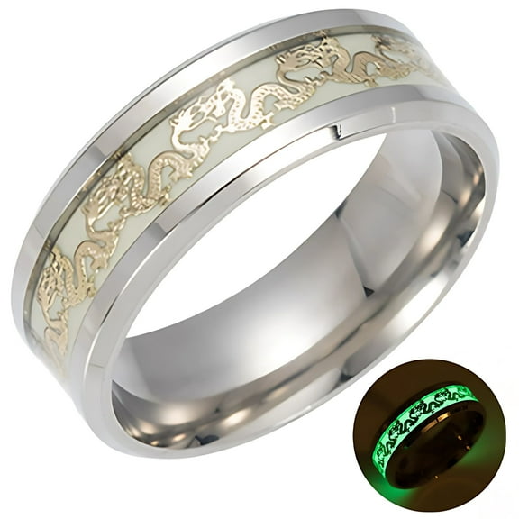 Glow in Dark Dragon Stainless Steel Wedding Band Ring Men Women Ginger Lyne Collection