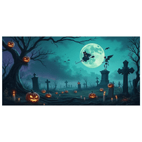Glow in Dark Halloween Background Spooky Cemetery Full Moon Tombstones Jack O Lantern for Party Decoration Holiday