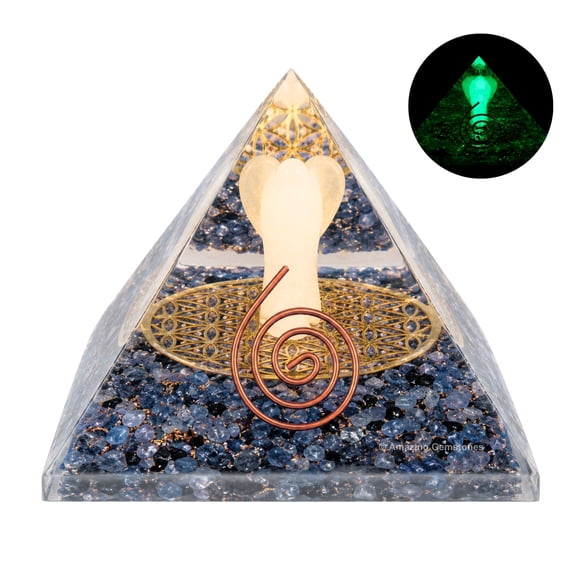 Glow in Dark Iolite Orgone Pyramid  Crystal Pyramid for Meditation & Energy Balance
