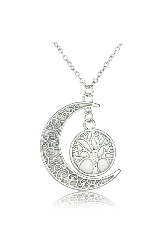 Glow in Dark Moon Tree of Life Pendant Chain Necklace Women Ginger Lyne Collection