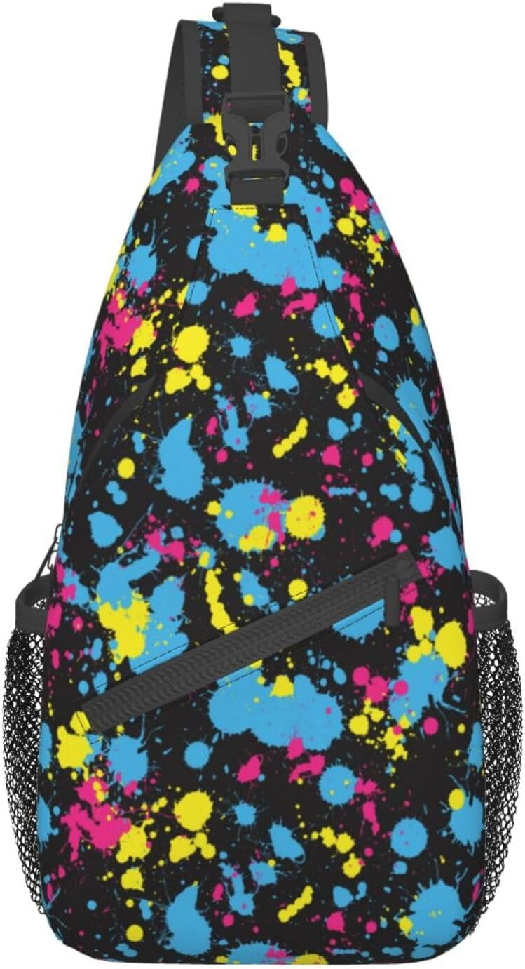 Glow in Dark Neon Splatter Sling Bag Crossbody Hiking Travel Chest Bags Backpack Shoulder Daypack for Women Men