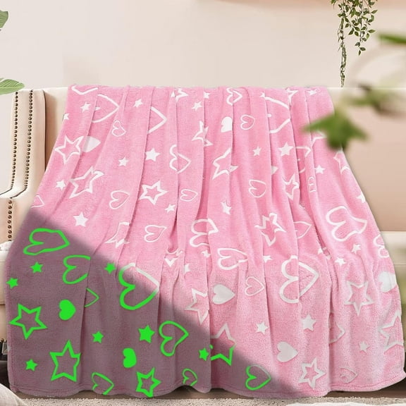 Glow in Dark Pink Soft Blanket for Girls 8-11 Years, Pink Soft Throw Blanket Gifts for Girls and Women Christmas Mother's Day Gifts (50x60in)
