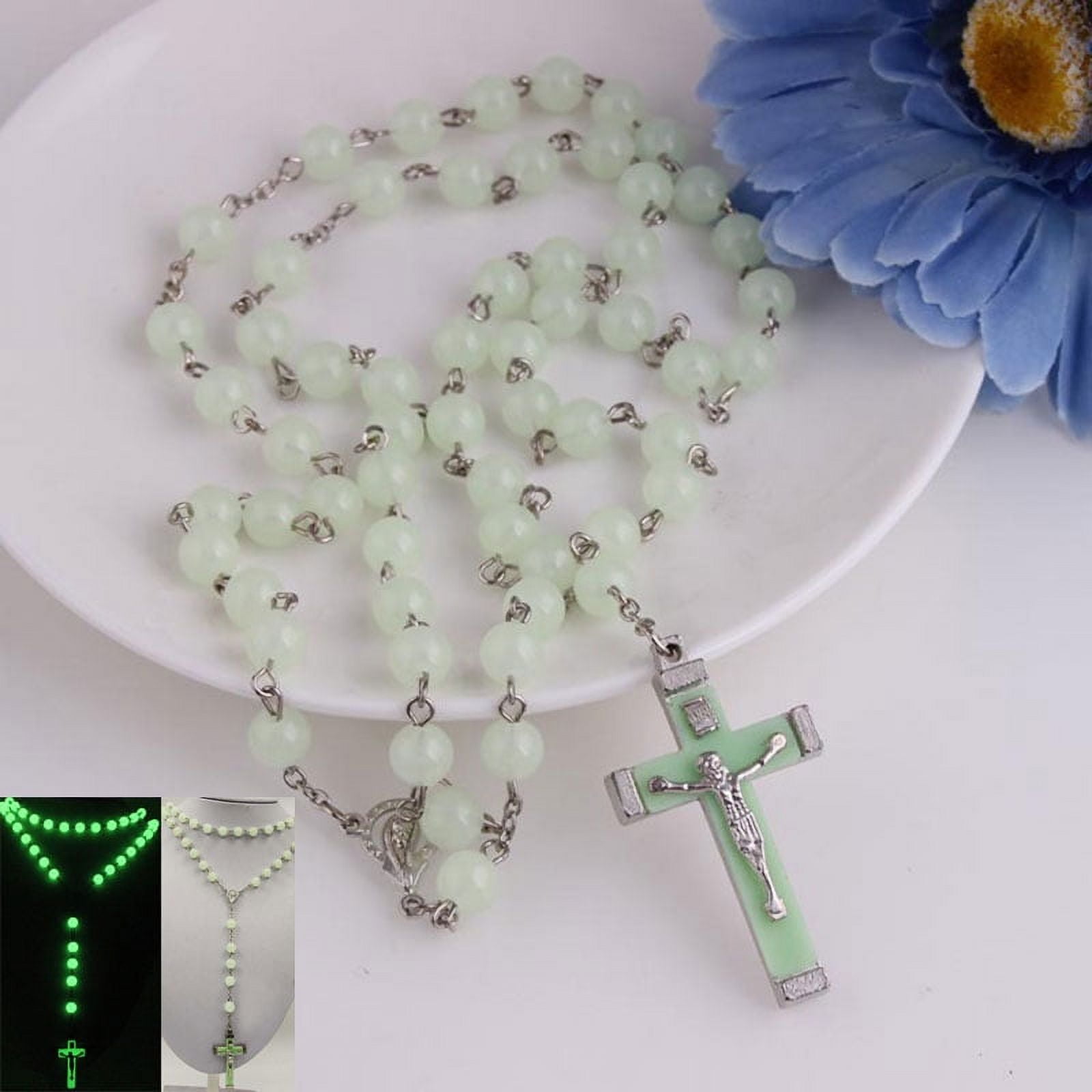 OOKWE Vintage Rosary Catholic Prayer Beads Necklace Christ Jesus Cross  Pendant Necklace Beaded Religious Jewelry Gift
