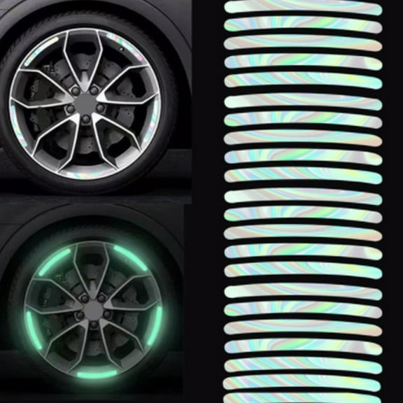 Glow in Dark Reflective Wheel Hub Stickers, High Visibility PVC Safety Decals for Night Driving, Car Bike Motorcycle Accessories
