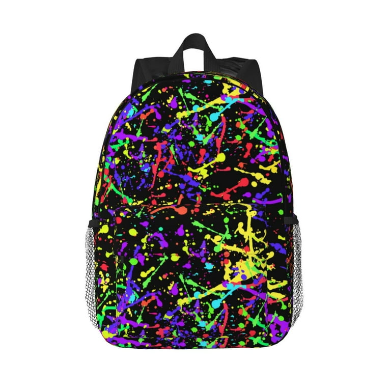 Glow in Dark Splatter Neon Backpack Casual Bookbag Lightweight Large Capacity Laptop Daypack Shoulder Bag for Travel