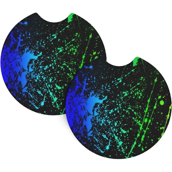 Glow in Dark Splatter Neon Car Coasters for Cup Holders, 2 Pack Universal Rubber Car Cup Coaster for Women/Men, Car Interior Accessories