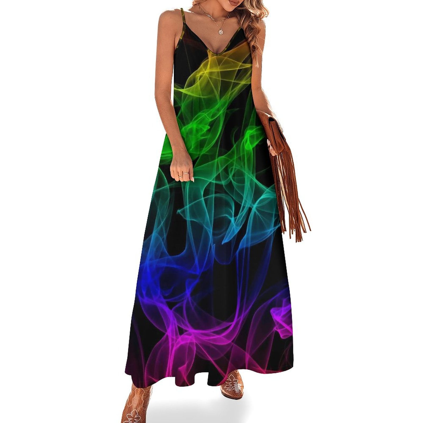 Maxi Dress Neon Spaghetti Strap Dress Glow In Dark Splatter Neon