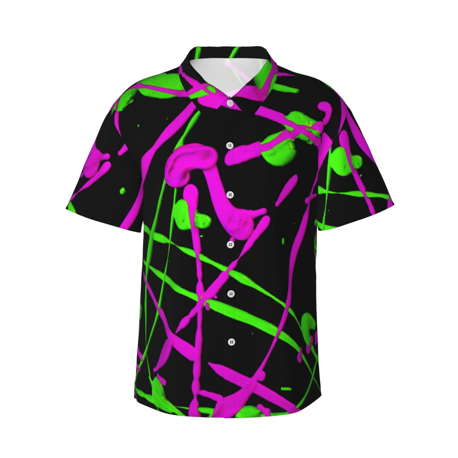 Glow in Dark Splatter Neon Mens Shirts Hawaiian Shirt Casual Button Down Short Sleeve Beach Shirt XX Large with Pocket