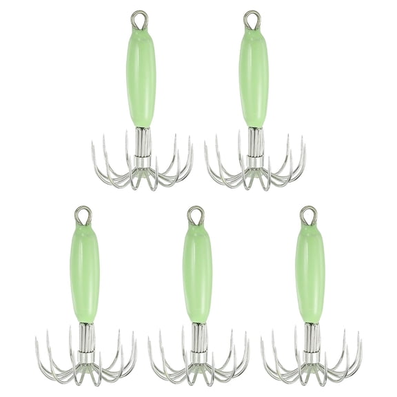 Glow in Dark Squid Jig Hooks 5pcs with 12 Needles Green