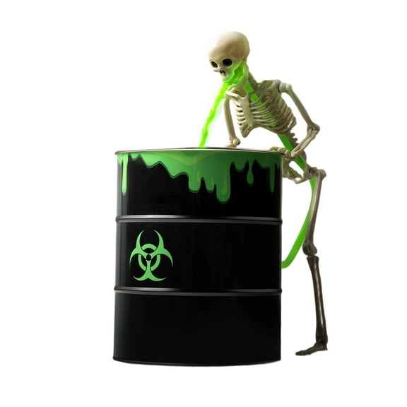Glow-in-Dark Vomiting Skeleton with Black Light & Bucket for Halloween Indoor Outdoor Horror Decor