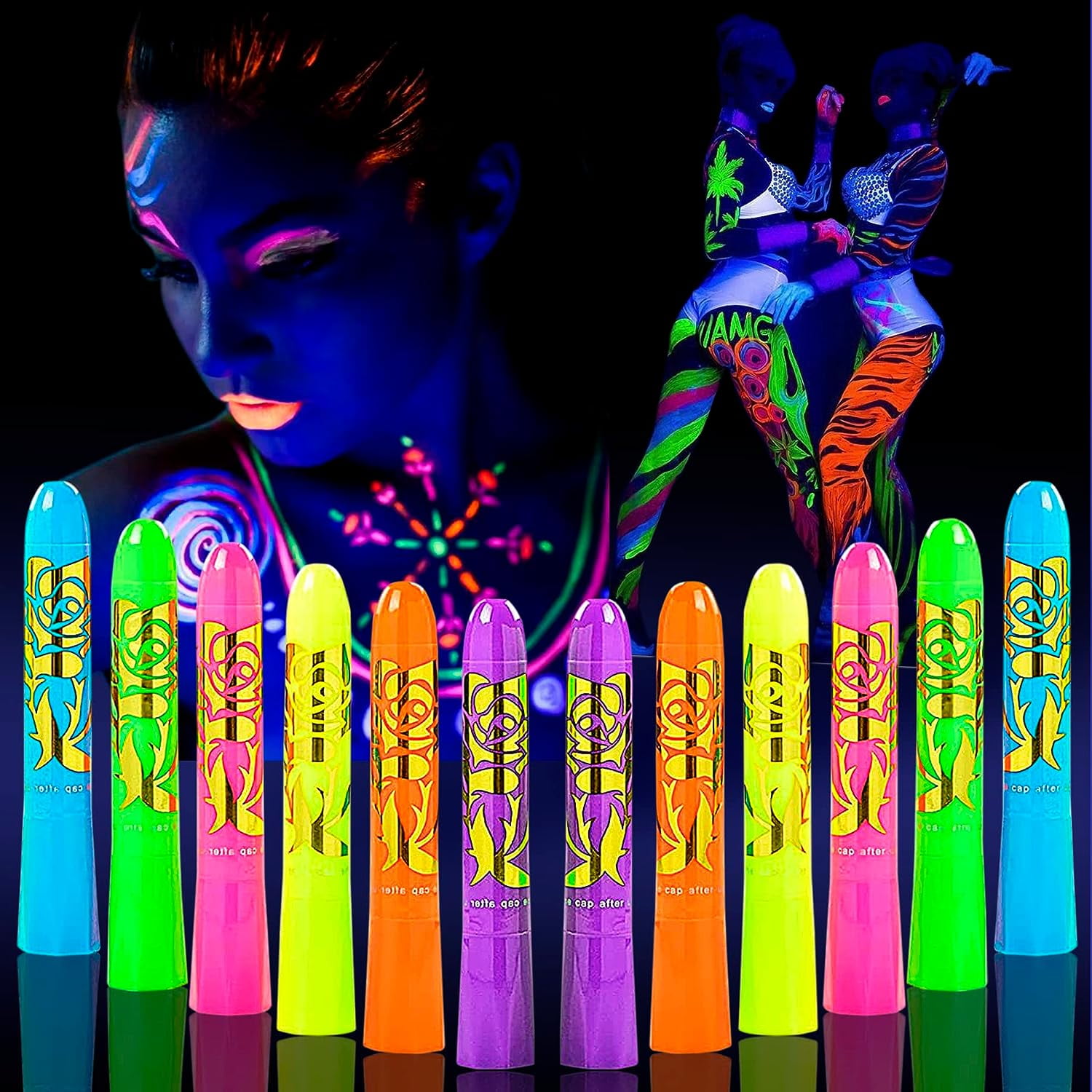 Glow in The Black Light Face & Body Paint, UV Neon Glow Fluorescent