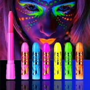 Glow in The Black Light Face & Body Paint, UV Neon Glow Fluorescent Face Paint Crayons for Halloween Club Makeup Xmas Glow Party, 6PCS
