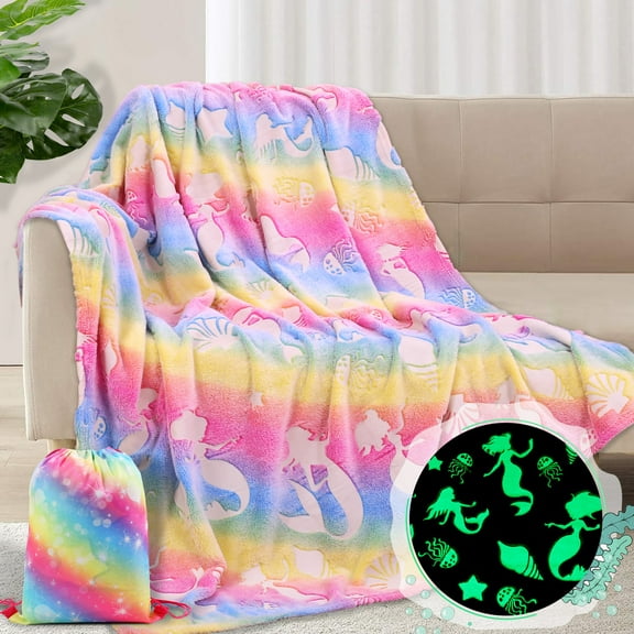 Glow in The Dark Blanket - Soft Cozy Mermaid Throw Blanket for Girls, Ideal Gifts for Kids, 50"×60" Colorful