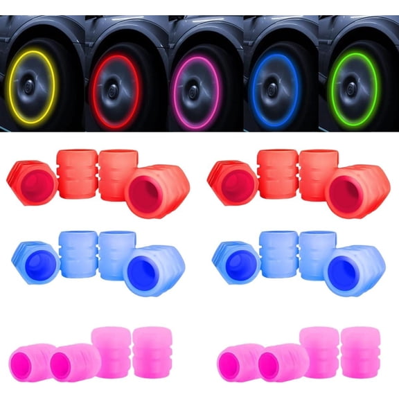 Glow-in-The-Dark Car Tire Valve Cap Set, 32PCS Fluorescent Luminous Tire Stem Caps, Universal Waterproof Valve Covers for Car Truck SUV Motorcycle Bike