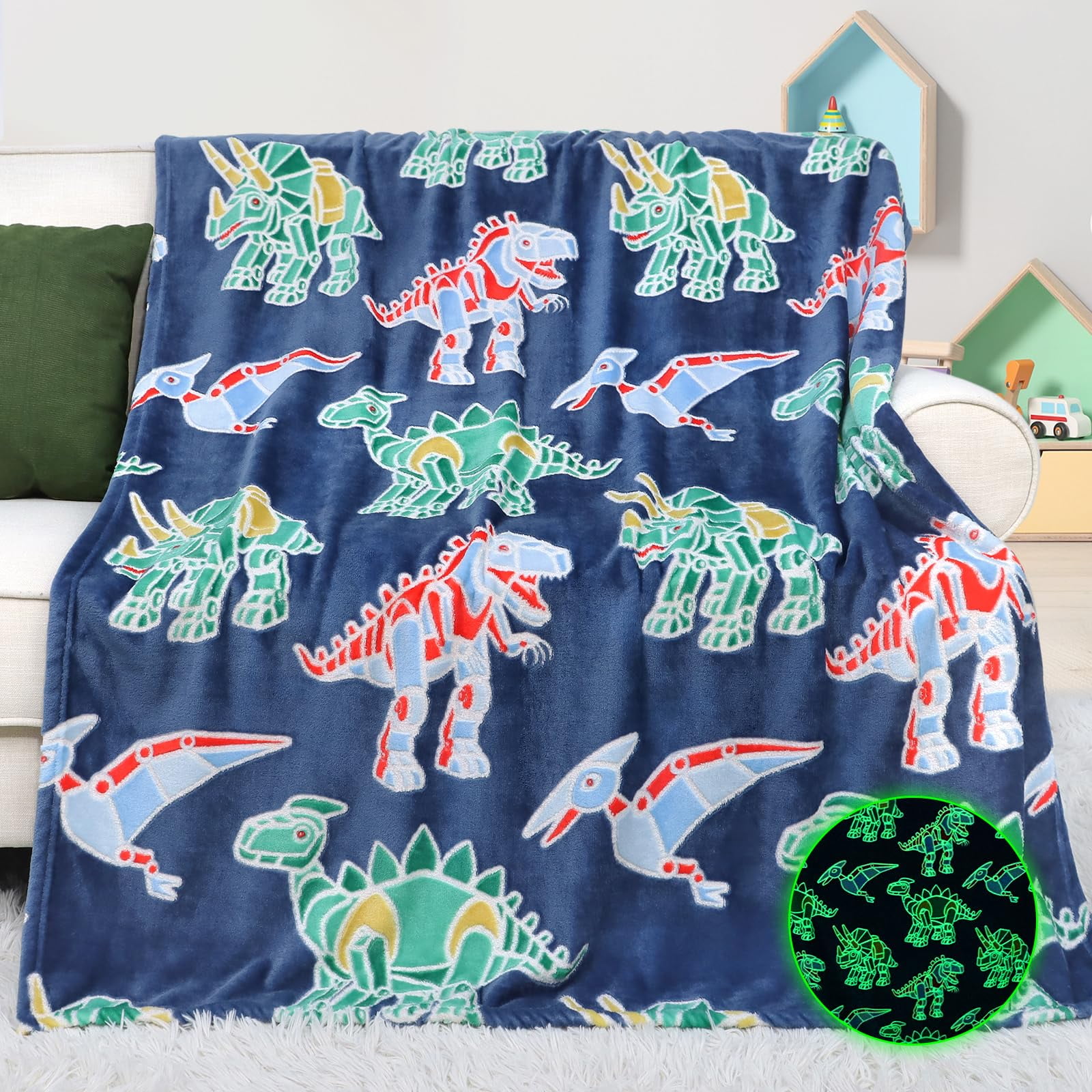 Dinosaur Blanket Glow In The Dark Fleece Blanket 1pc Glow In The