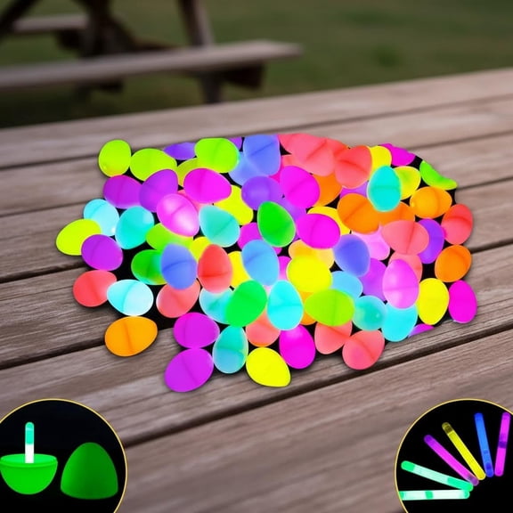 Glow in The Dark Easter Egg Hunt Set - Fillable Plastic Eggs with Mini Glow Sticks - Easter Basket Stuffers, Party Favors, and Game Supplies