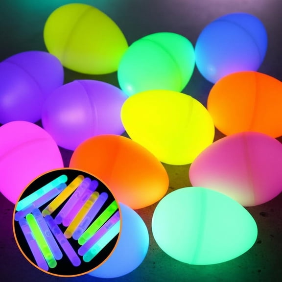 Glow in The Dark Easter Eggs, Fillable Plastic Eggs with Mini Glow Stickers for Hunt and Decorations