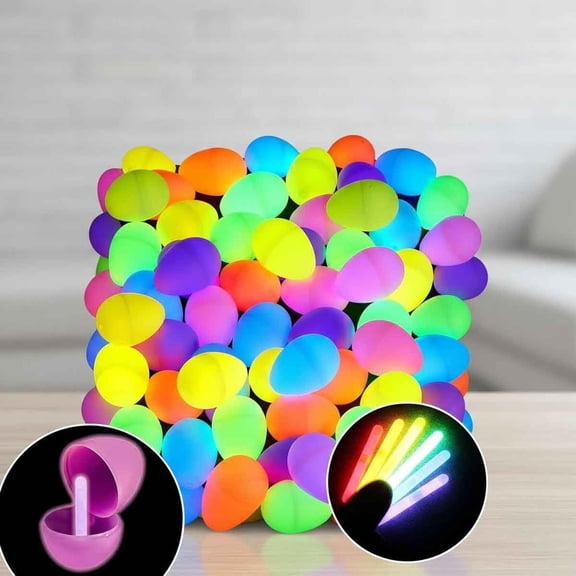 Glow in The Dark Easter Eggs with Mini Glow Sticks - Easter Theme Decorations Supplies