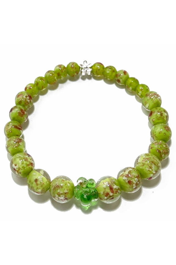 Glow in The Dark Firefly Beads Bracelet, Handmade in USA, Colorful Luminous Murano Glass Beads Jewelry (Lime Green)
