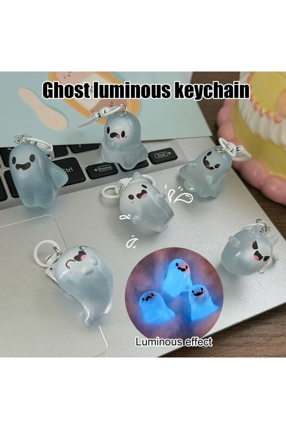 Glow in The Dark Ghost Keychain Set Small Resin Miniature Halloween Luminous Tiny Assorted Spooky Figurine