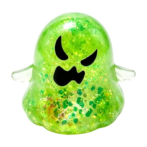 Glow in The Dark Ghost Squishy Toy with Glitter Fill and Squeezable Design, 1-Pack, Green, for Halloween Classroom Parties, Relaxation Toy