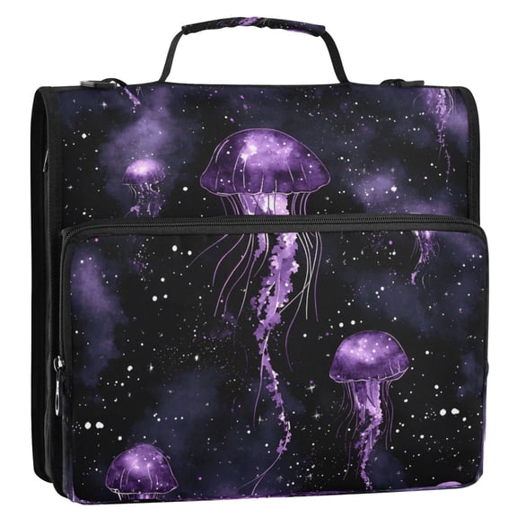 Glow in The Dark Jellyfish Stripes Lines Zipper Binder Bag 3 Ring Binder Bag,Large Capacity Durable Binder Organizer Bag
