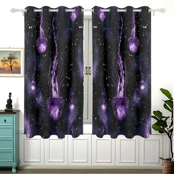 Glow in The Dark Jellyfish 63x55in Window Curtain Panels 63x55in 2-Piece Heavy Duty 80% Light Blocking