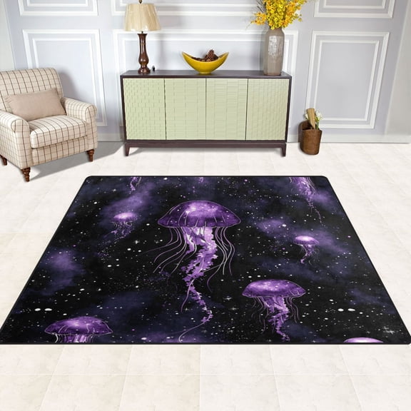Glow in The Dark Jellyfish 80''x58'' Extra Large Plush Memory Foam Rug, Soft, Absorbent, Non Slip