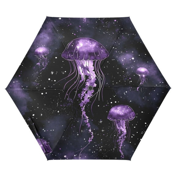 Glow in The Dark Jellyfish Folding Umbrella UV50+ Waterproof Sun Protection Auto Open Close Compact Fiberglass Frame
