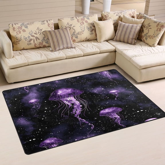 Glow in The Dark Jellyfish Soft Polyester Area Rug 31''x20'', Non Slip, Memory Foam, Water Absorbent