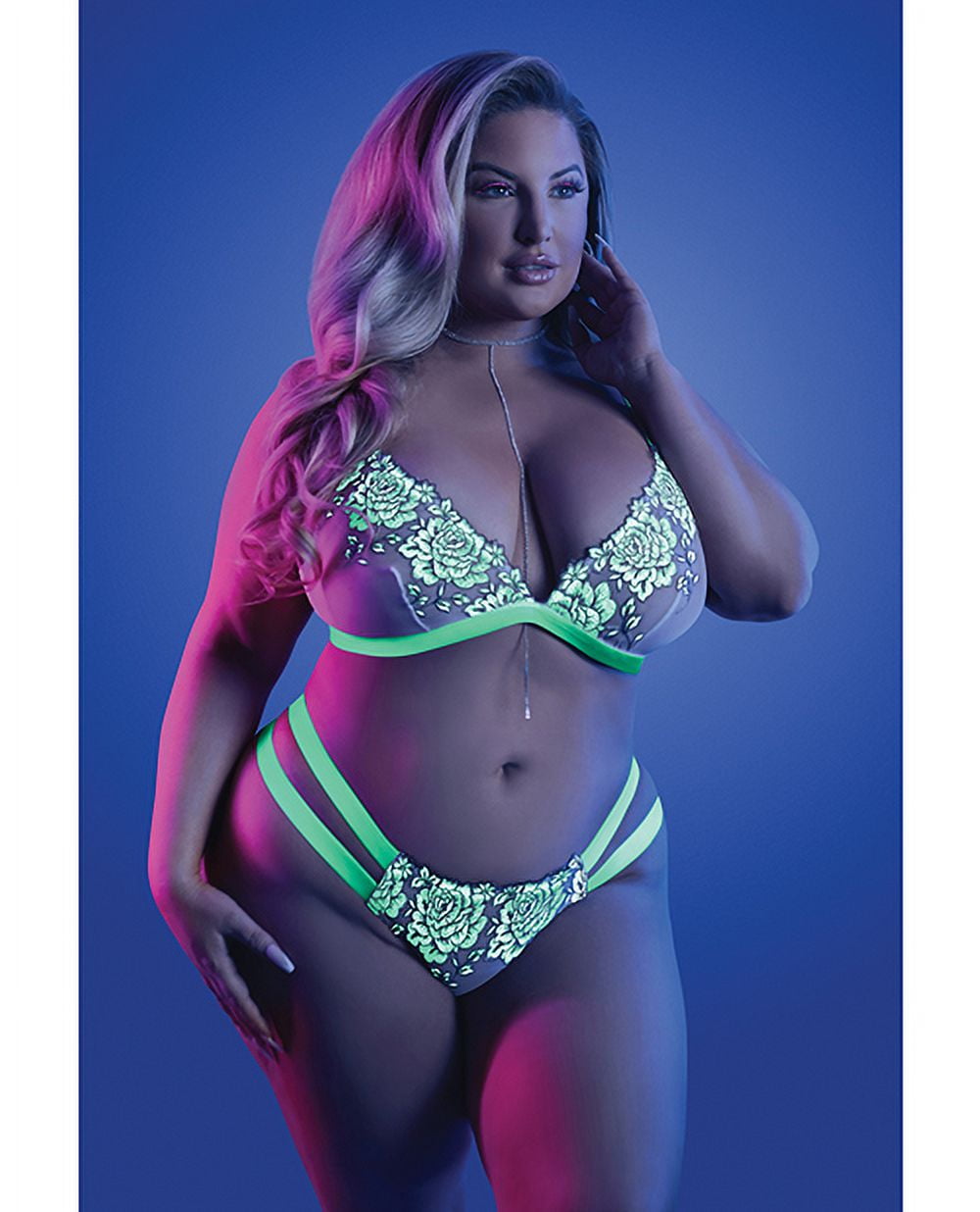 Glow in The Dark Night Vision Bralette & Panty Set Strappy Caged Sexy  Lingerie
