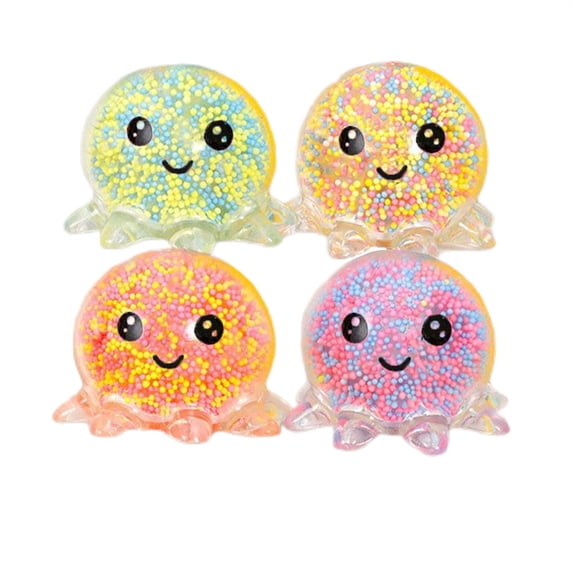 Glow in The Dark Octopus Squishy Toy with Material and Glitter Beads, 2-Pack, Random Colors, for Adults and Kids, Relaxation Squeeze Toy
