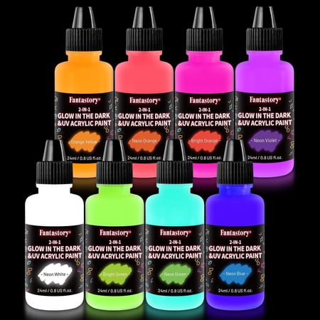 Fantastory Glow in the Dark Paint,0.8OZ 8 Bright Neon Colors Glow Acrylic Paints,Waterproof Blacklight Paint