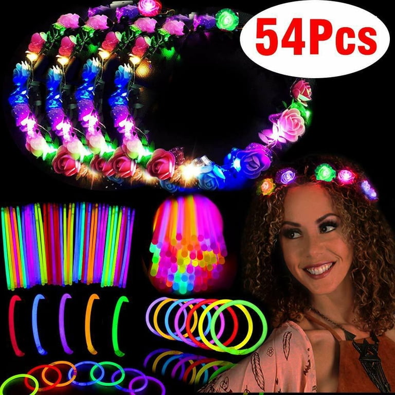 Glow in the Dark Flower Crown Party Supplies 60PCS for Women Girls Adjustable Wedding Party Crown Flower Headband LED Light Wreath Garland  main image 3