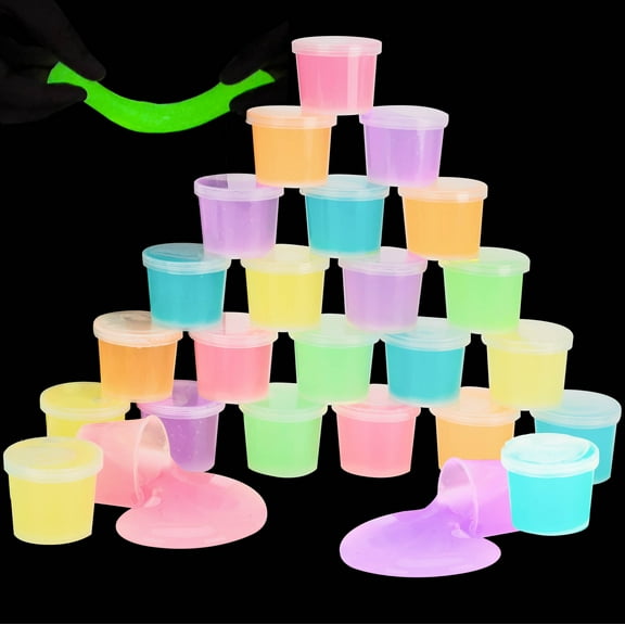 Glow in The Dark Slime 25 Pack, DIY Neon Colors, Gift Idea for Child`s Party Favor, Stress Relief Toy for Girls Boys